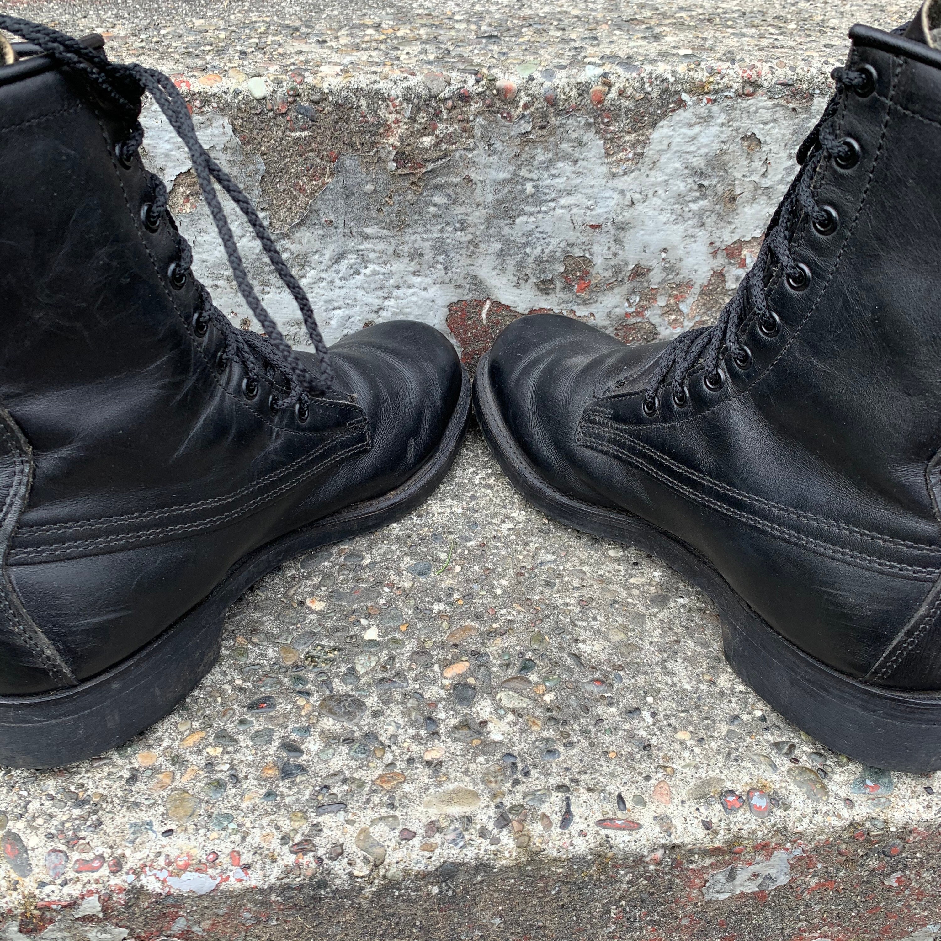 Vintage Addison Black Leather Lace up High Top Military Work 