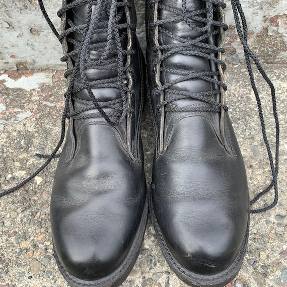 Zapatos Zapatos para hombre Botas Botas de trabajo y estilo militar Vintage Addison Black Leather Lace Up High Top Military Work Boots Shoes with Vibram Soles Men's Size 8.5 D 