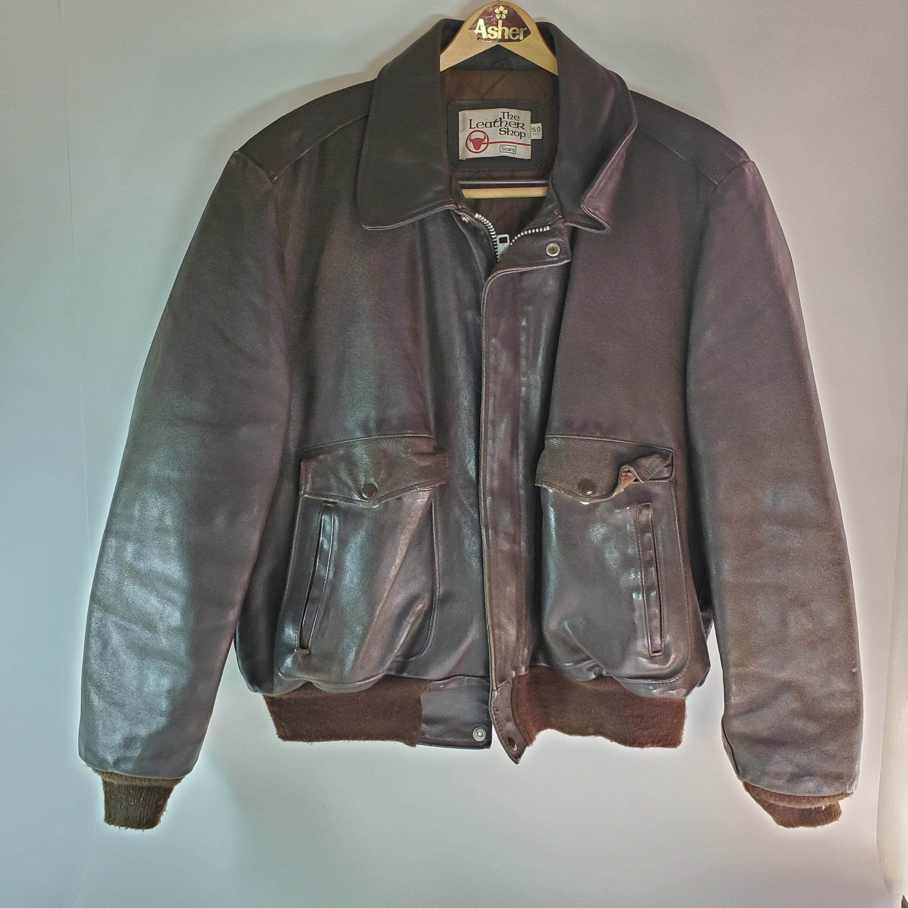 Sears Leather Shop Vintage Brown Pilot Bomber Flight Motorcycle