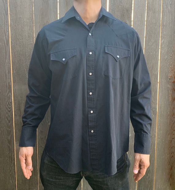 Vintage Ely Plains Black Dress Shirt Cowboy Cut With Pearl Snaps Long  Sleeve Size Large - Etsy