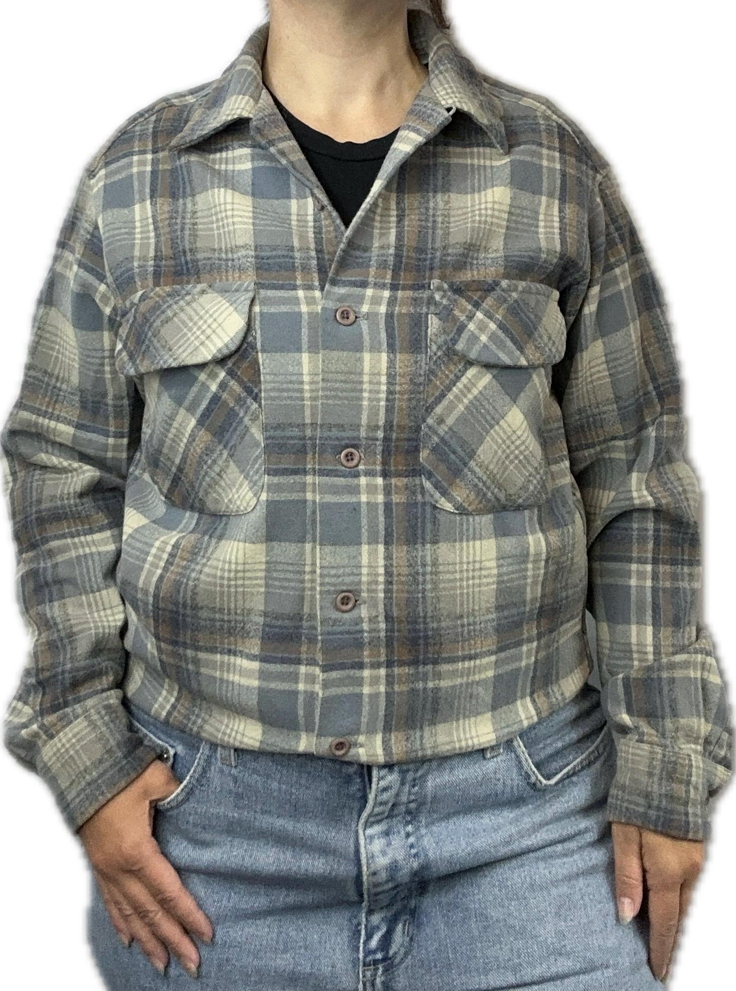 Dubinik® 6.3 oz Chemise Flanelle Homme Western Cowboy Manches Longues Carreaux Vintage Casual Bouton à Pression Double Poche Bleu Noir et Beige S