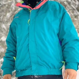 Vintage Columbia Sportswear Ski Snow Teal Neon Pink Green Purple