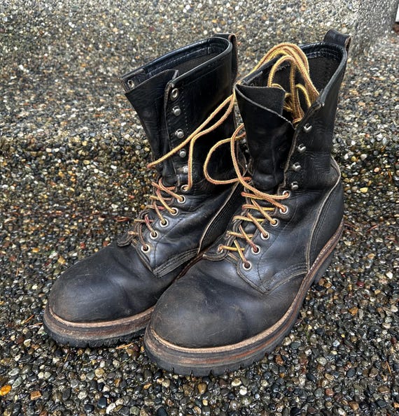 Redwing Black Leather Lace Up High Top Military Work Boots Shoes with Vibram Soles Men's Size 9
