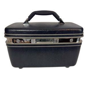 Vintage Samsonite marineblauwe make-uptas treinkoffer handbagage met originele sleutels