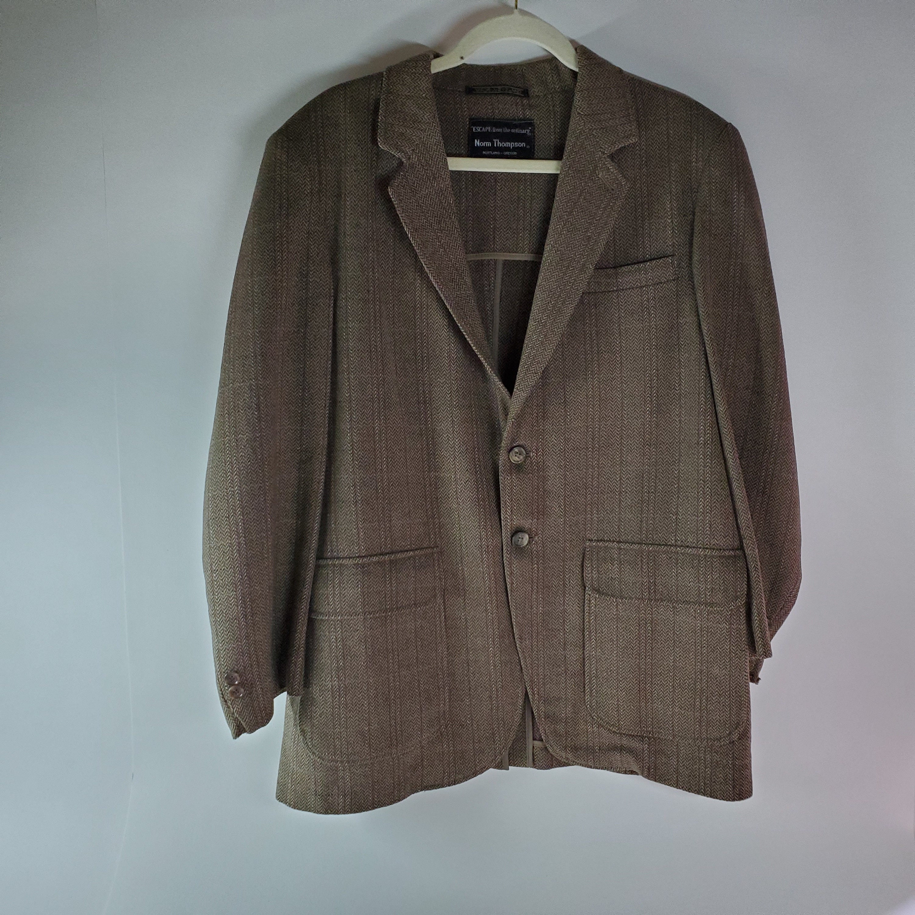 Vintage Norm Thompson Lambs Wool Brown Tweed Blazer Sports Coat Suit Jacket Blazer Size Men's Medium Large