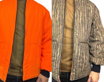 Vintage Woolrich Treebark Camo Reversible Work Hunting Jacket Coat Men's Medium