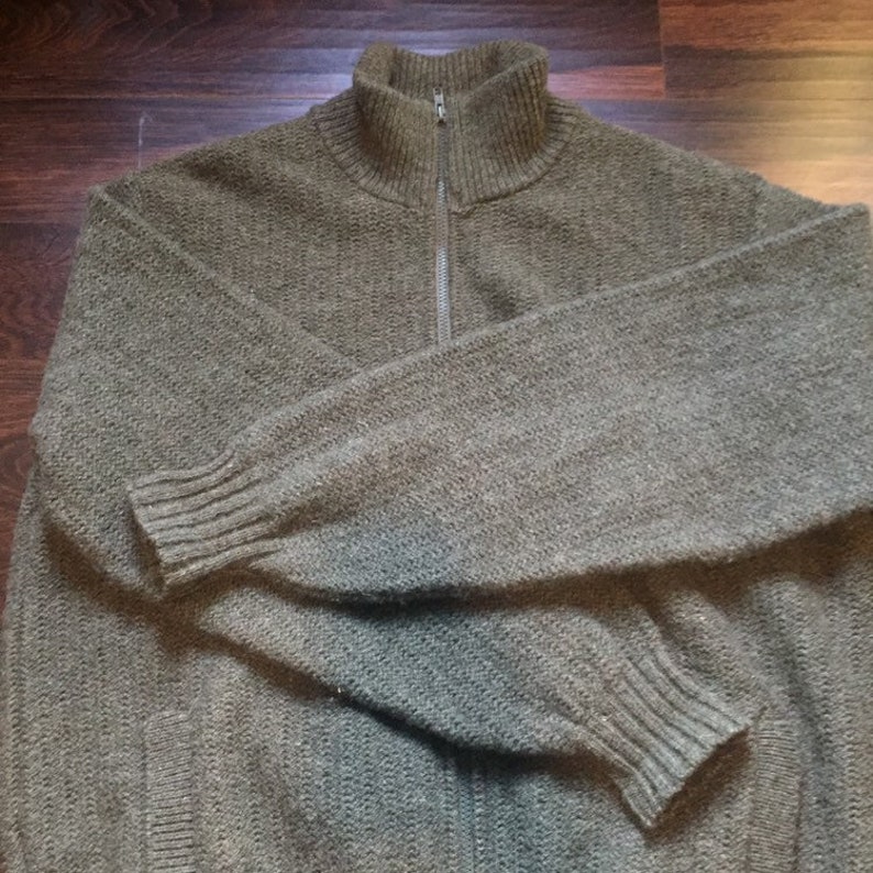 Bean Knit Wool Green Gray Cardigan Zip Up Sweater Men/'s Medium Large Made in the United States Vintage L.L