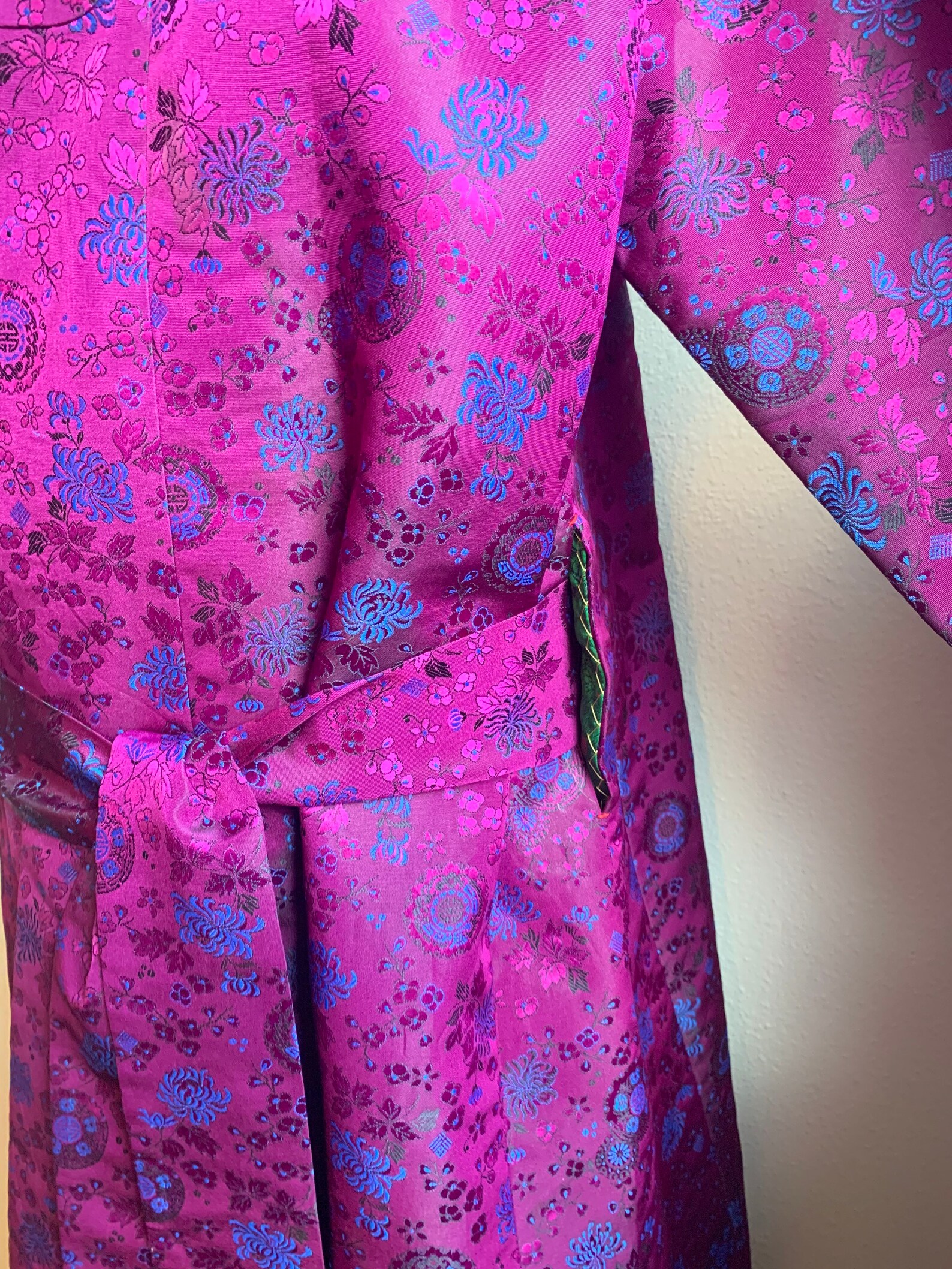 Vintage Floral Embroidered Robe Purple Emerald Green Etsy