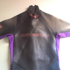 Retro 1990&#39;s Vintage O&#39;neill Reactor Purple and Black Shorty Wetsuit Women&#39;s Medium Made in the USA