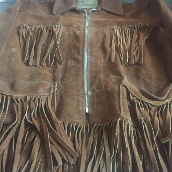 Pioneer Wear Brown Tan Suede Leather And Fringe V… - image 10