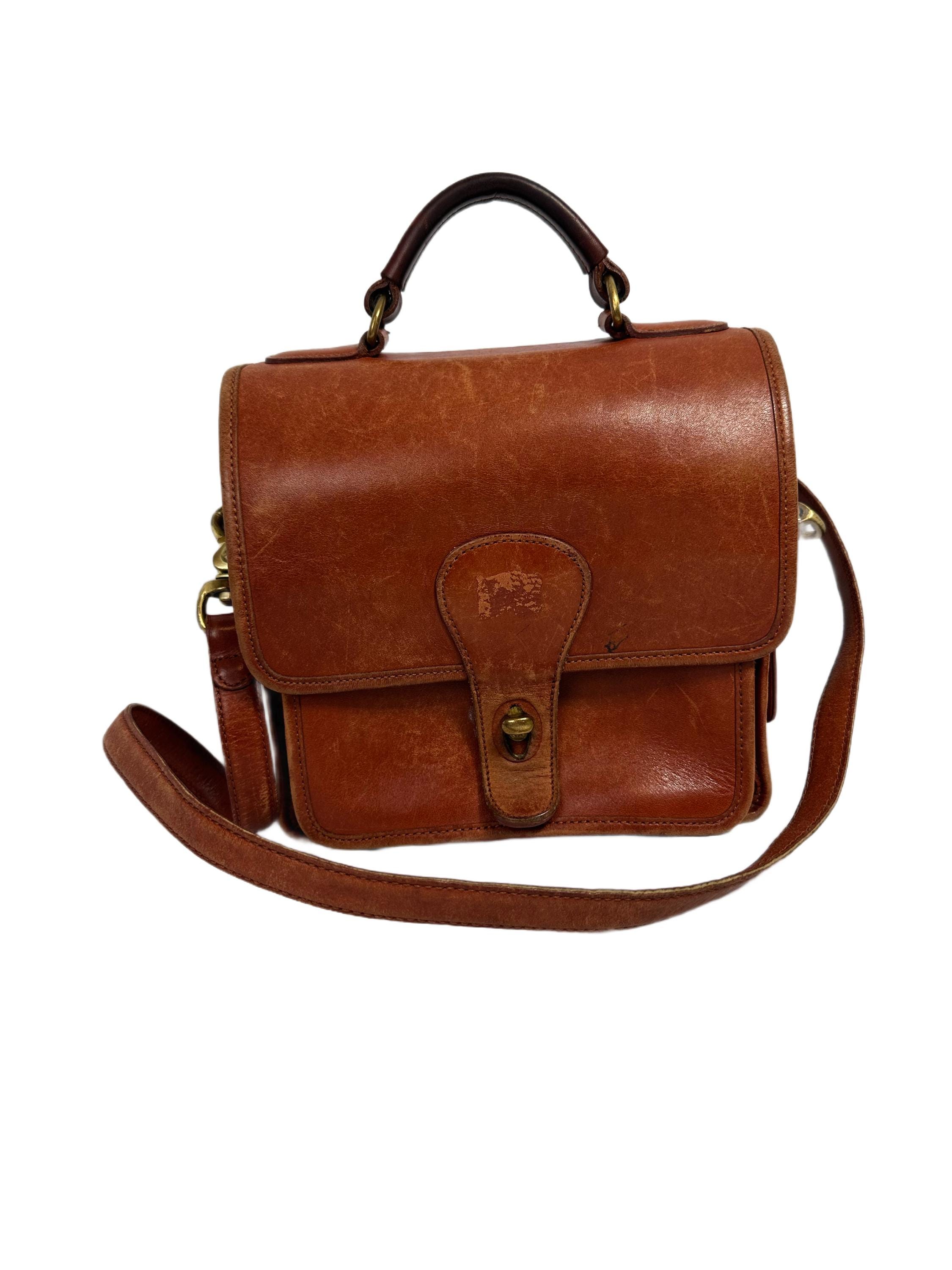 Vintage Coach Brown Leather Multi Pocket Shoulder Strap Purse Hand 