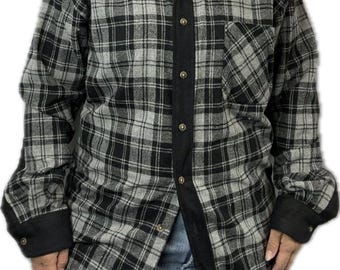 Camisa vintage Pendleton de lã com botões xadrez preto cinza branco manga longa lã cotovelos tamanho masculino pequeno feminino médio
