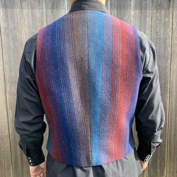 Pendleton Vintage Button up Navy Blue Burgundy Wool Plaid Vest