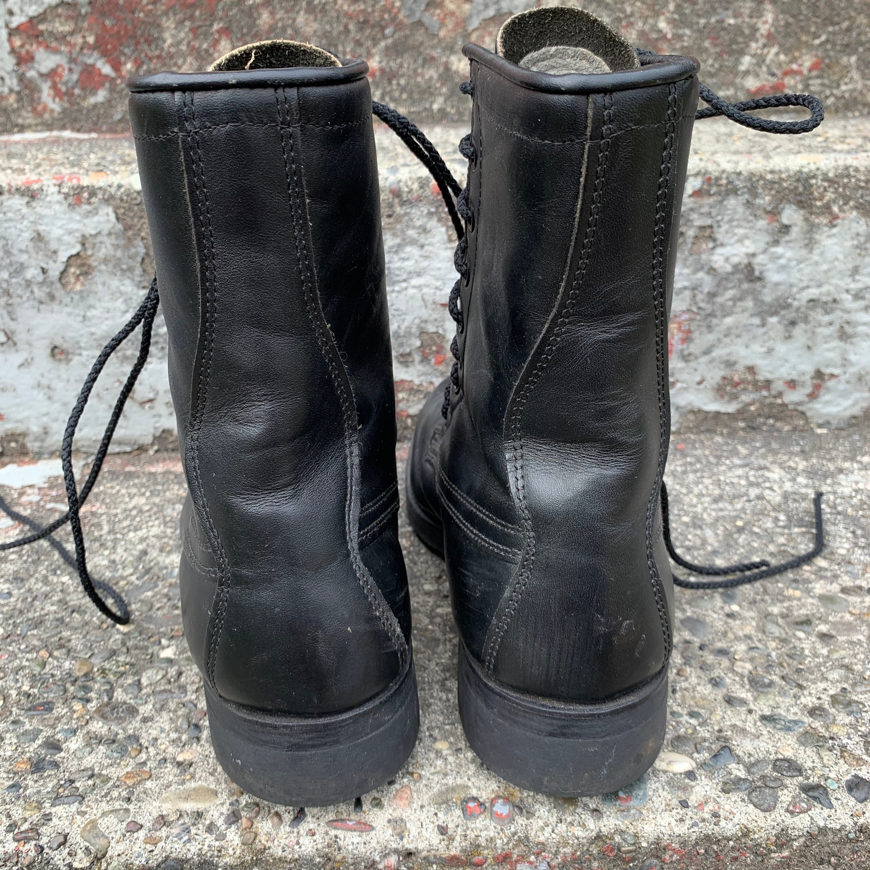 Vintage Addison Black Leather Lace up High Top Military Work 
