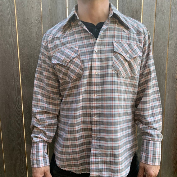 Vintage Big Mac JC Penny Blue Brown Tan Plaid Flannel Cotton 