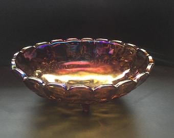 Vintage Carnival Glass Orange Purple Harvest Fruit Serving Dish Bowl Oval Large