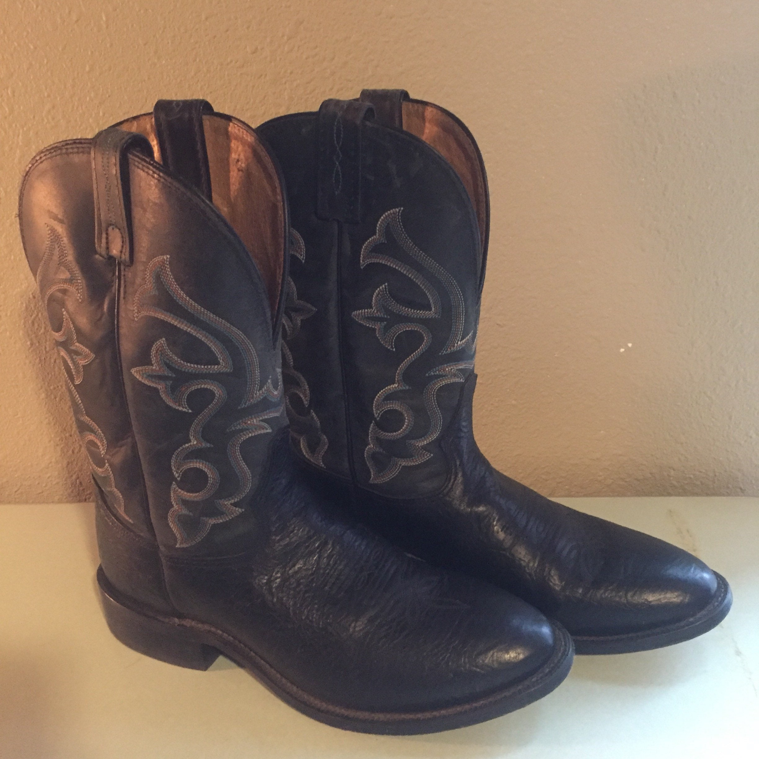 Vintage Tony Lama Black Label Black and Grey Leather Cowboy Boots 10 1/2 Vintage Tony Lama Black and Gray Leather Cowboy Cowgirl  main image 2