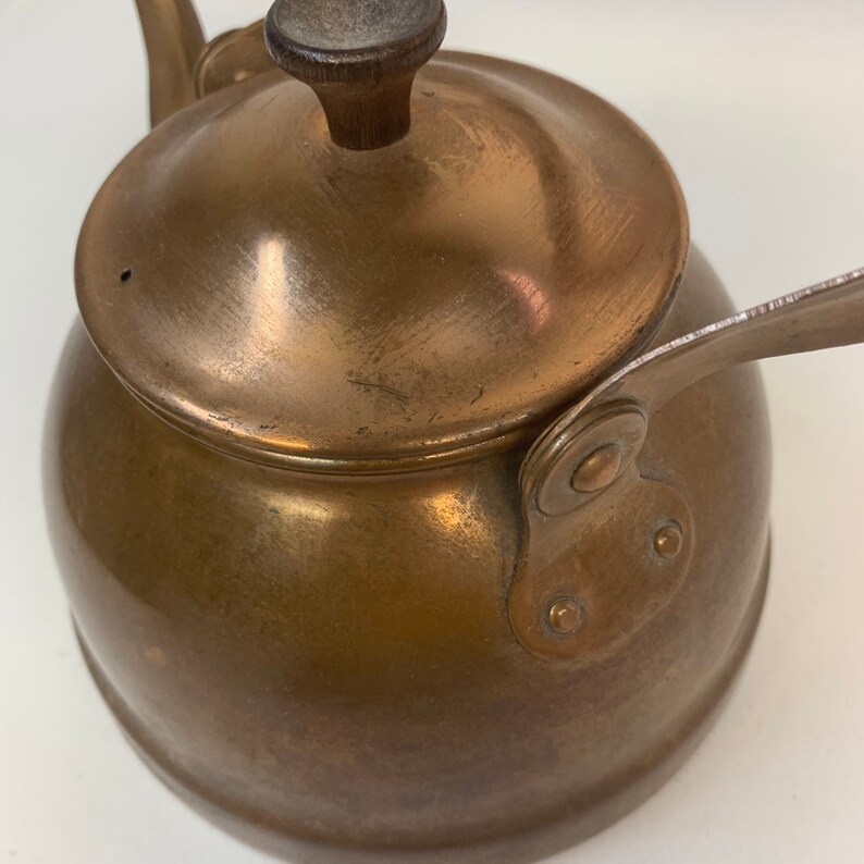 Vintage Copper Tea Kettle Stove Top Coffee Tea Maker With Wooden Handle