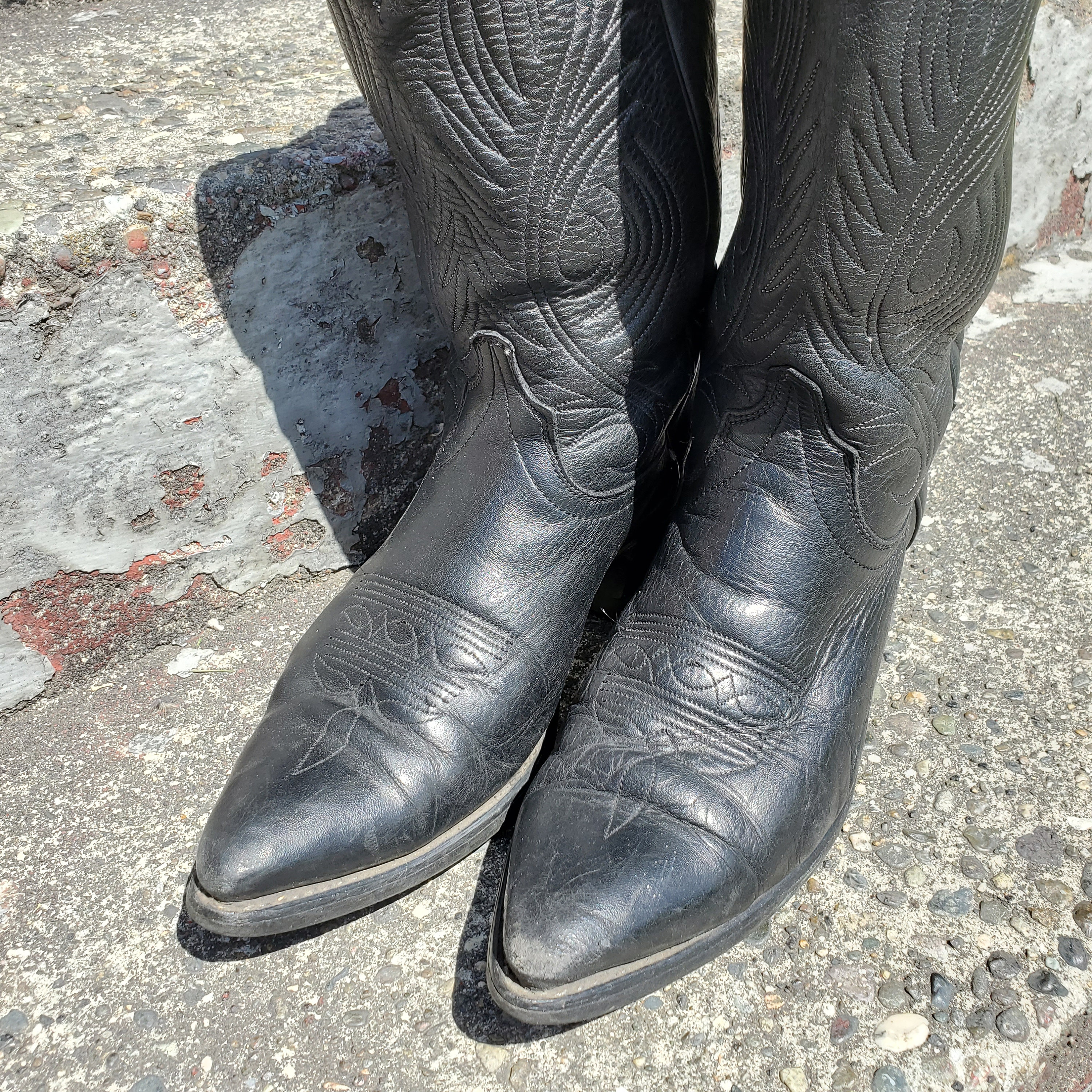 Vintage Code West Black Leather Western Cowboy Boots Men's Size