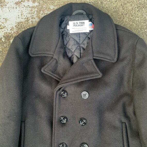 Vintage Schott Mfg Military Black Wool Jacket Pea Coa… - Gem