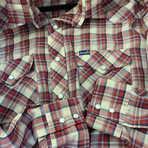 Chemise Vintage Wrangler Cowboy Western - Homme XL - Bleu Snap Plaid Brushpopper