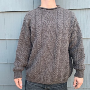 Vintage Kerry Traditions Woolen Mills Irish Wool Brown Fisherman&#39;s Sweater Women&#39;s Men&#39;s Unisex Large made in Ireland