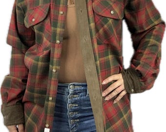 Koszula Vintage Pendleton Button Up w kolorze czerwono-brązowo-zielonym z wełny w kratę Rozmiar męski S Damski M