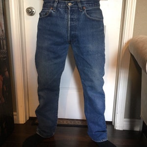 Vintage Levi's Original Riveted 501 Dark Medium Blue Jeans Men's Size 34 X  33 Made in the USA 