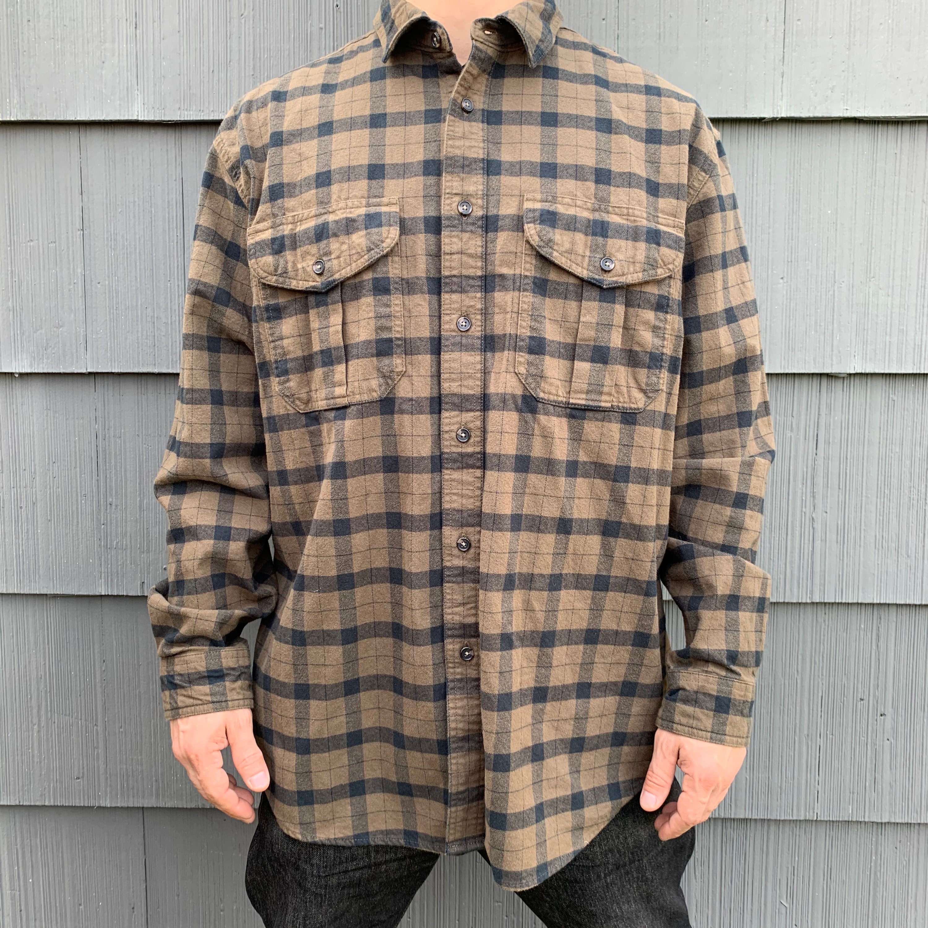 Vintage Filson Otter Green Black Plaid Flannel Cotton Button up Shirt ...