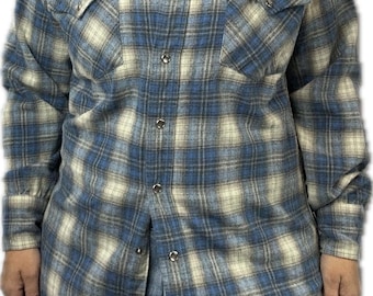 Camisa de lã vintage Pendleton com botões, azul, roxo, corte cowboy, manga comprida, estilo sudoeste, masculina, pequena, feminina, média