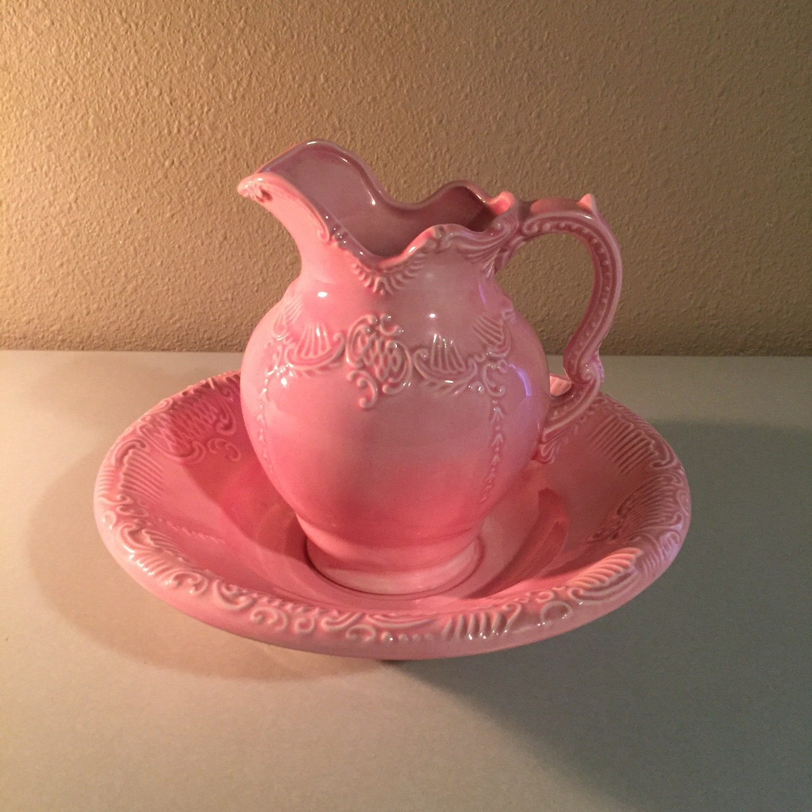 Vintage Arnels Pink Rose Pitcher and Wash Basin Etsy