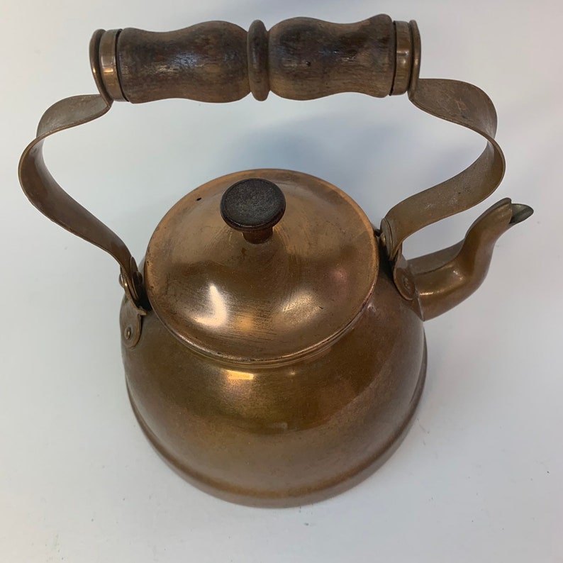 Vintage Copper Tea Kettle Stove Top Coffee Tea Maker With Wooden Handle