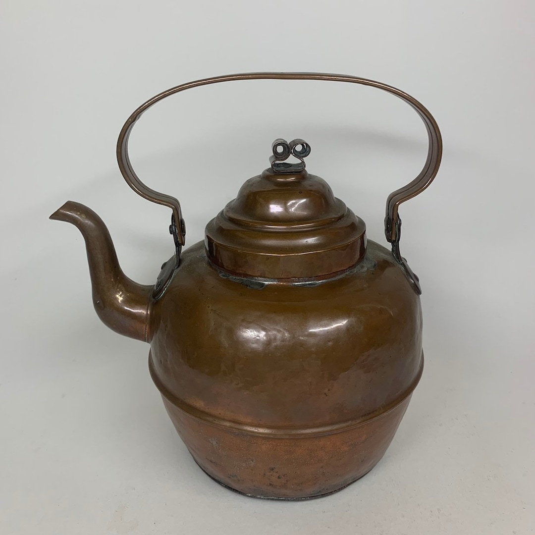 Antique Vintage Copper Kettle Stove Top Coffee Tea Maker With Wrapped
