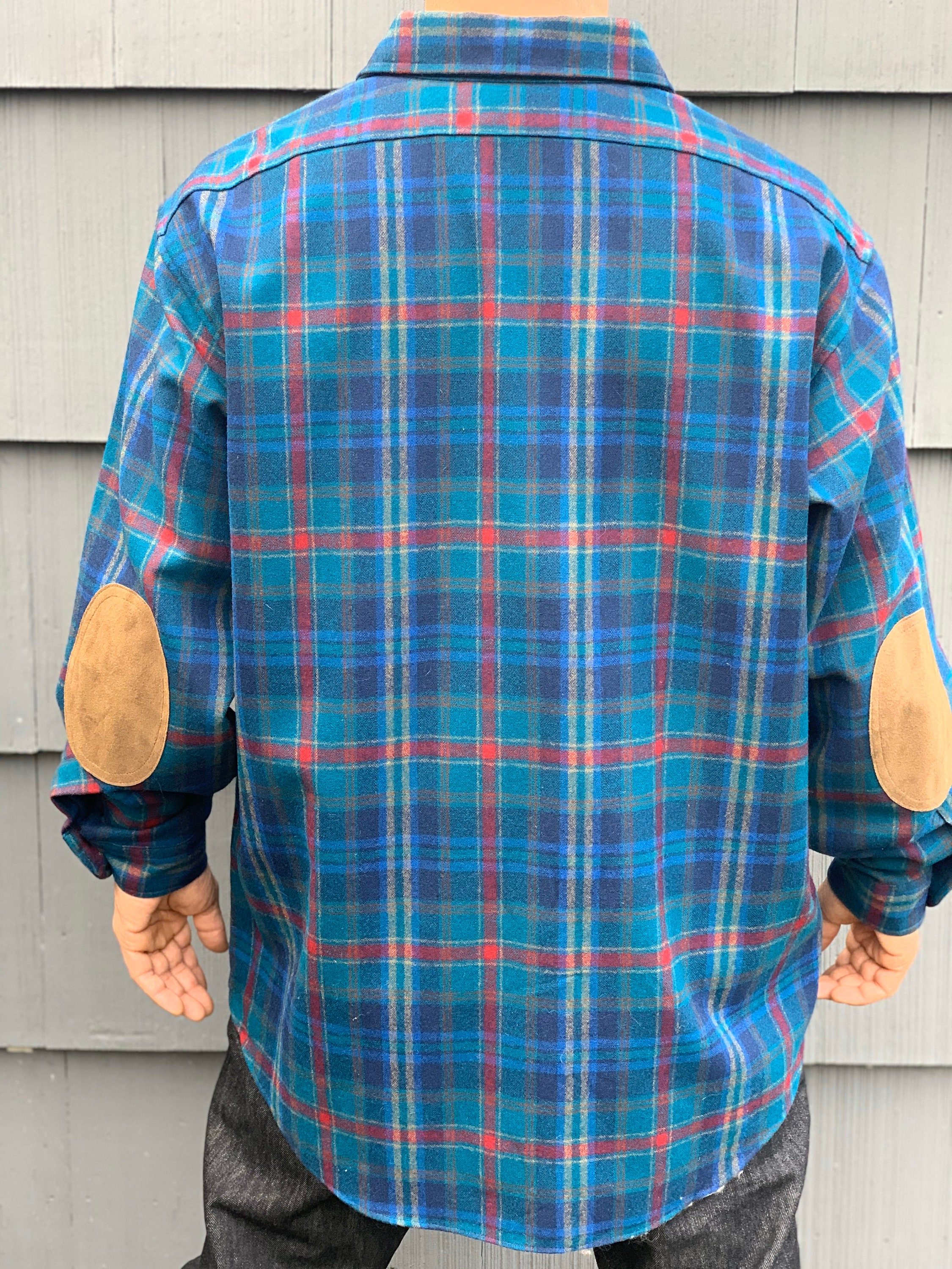 Pendleton Vintage Button up Men's Blue Green Wool Plaid Shirt Size