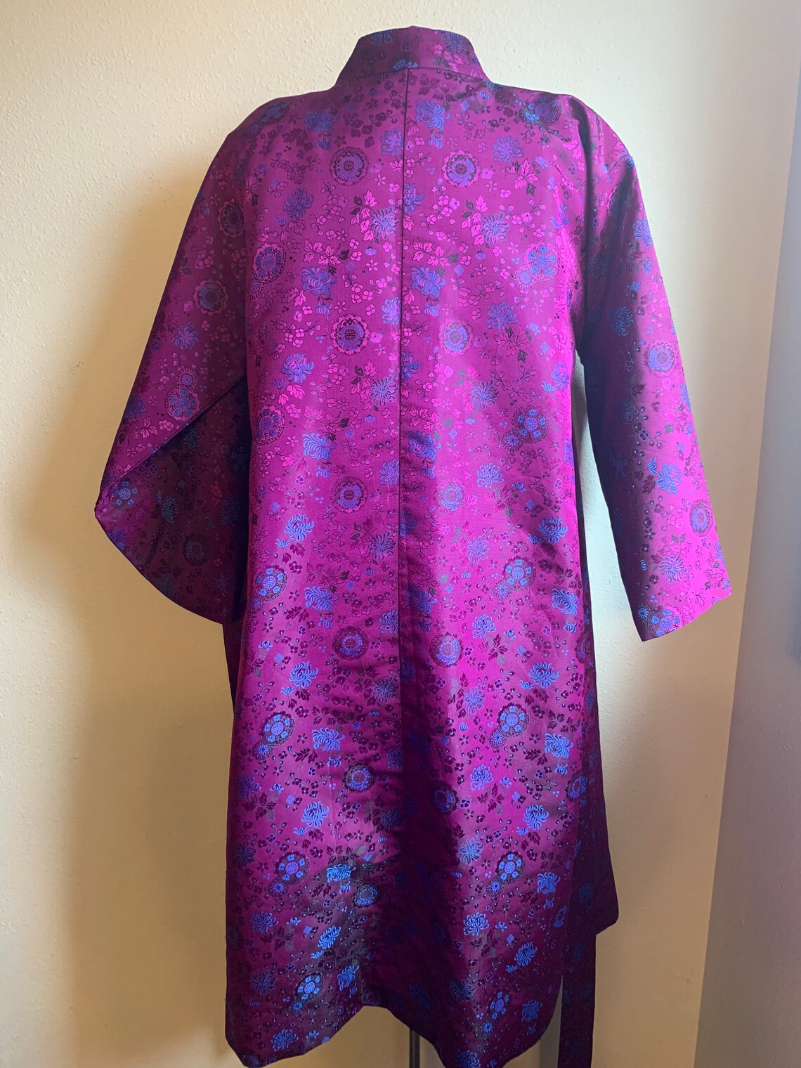 Vintage Floral Embroidered Robe Purple Emerald Green Etsy