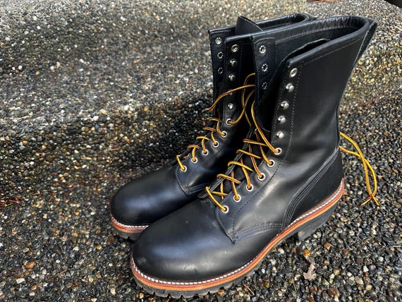 Redwing Black Leather Lace Up High Top Military Work Boots Shoes with Vibram Soles US Men's Size 12 B