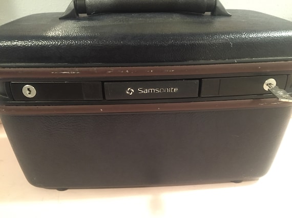 Vintage Samsonite Navy Blue Cosmetic Bag Train Case Carry-on Tote