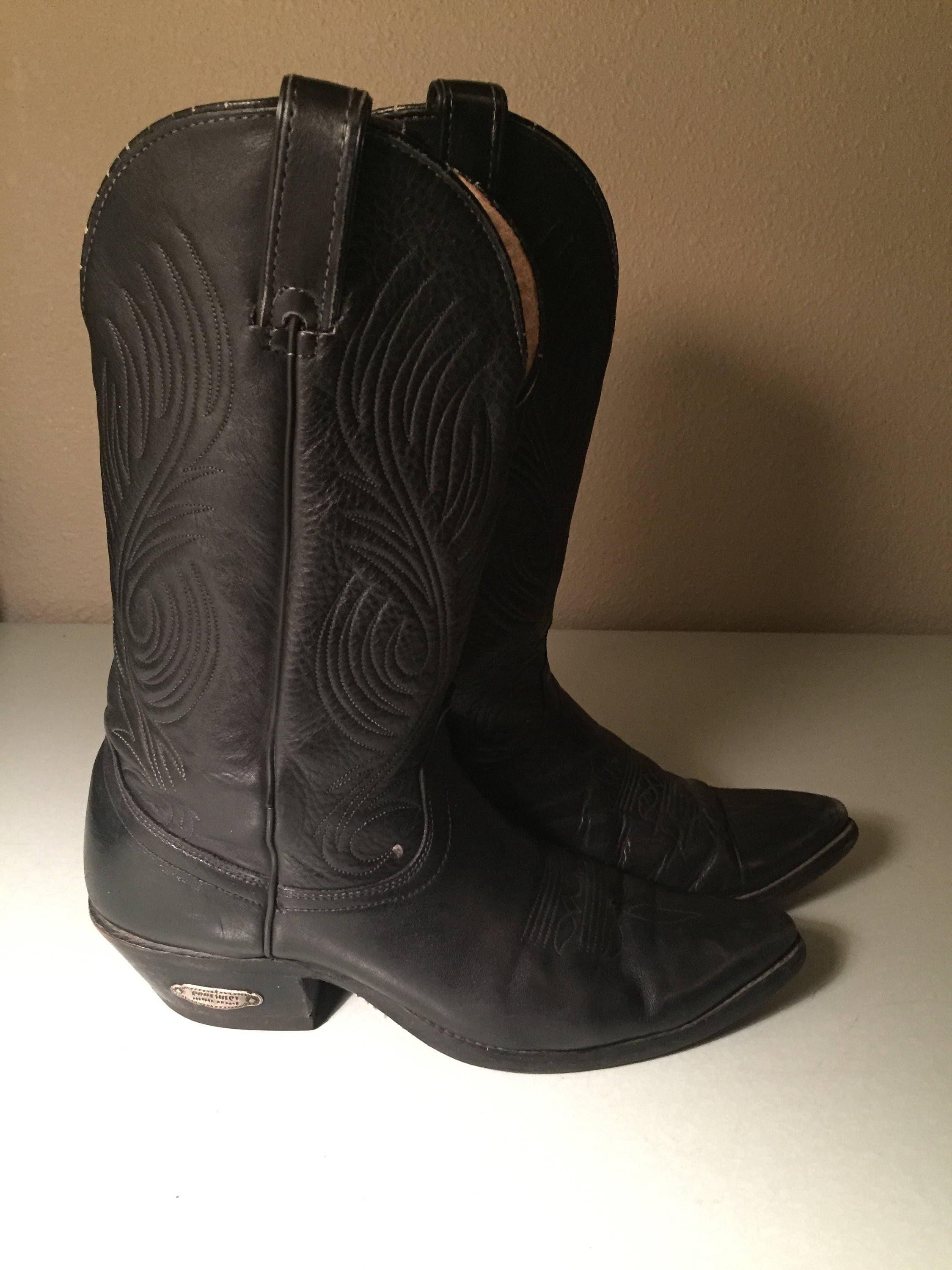 Vintage Code West Black Leather Western Cowboy Boots Men's Size 8.5 D ...