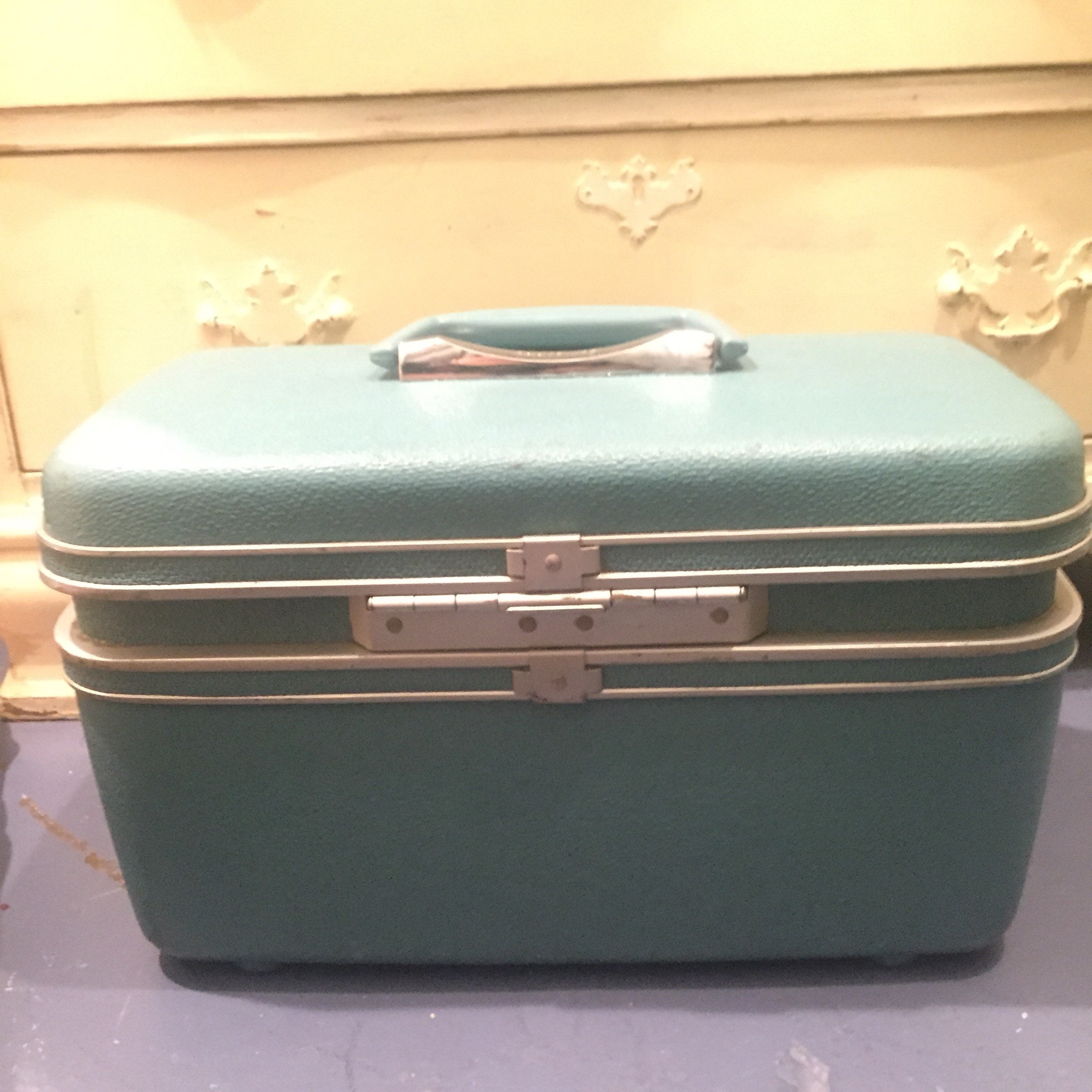Vintage Samsonite Light Blue Cosmetic Bag Train Case Carry-on Tote ...