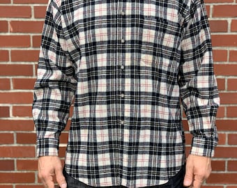 Pendleton Vintage Wool Red And White Button Down Plaid Shirt Men's Size Large