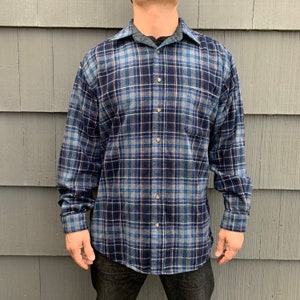 Pendleton Vintage Button Up Men&#39;s Wool Plaid Black Gray Shirt Large Long