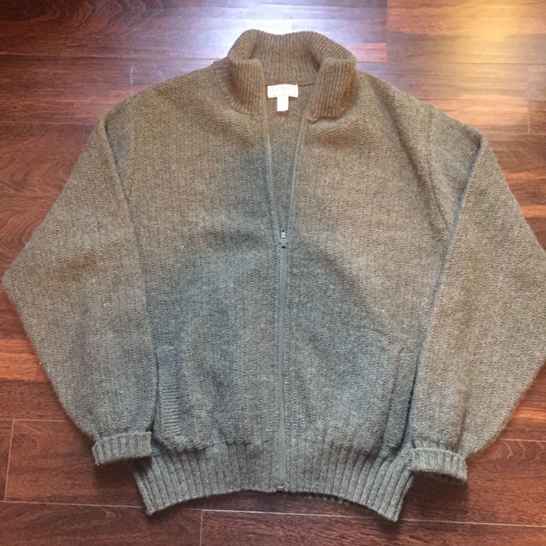Bean Knit Wool Green Gray Cardigan Zip Up Sweater Men/'s Medium Large Made in the United States Vintage L.L
