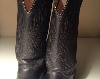 Vintage Code West Black Leather Western Cowboy Boots Men display picture 1