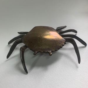Vintage Brass Crab Hinged Ashtray Box Tray Trinket Dish 5.5&quot;