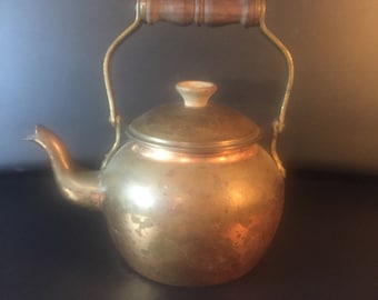 Vintage Copper Tea Kettle Stove Top Coffee Tea Maker with Wooden Handle Small