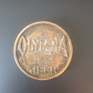 Vintage Olympia Beer Brewery Brass Belt Buckle Accessory C.D.C. Metalworks