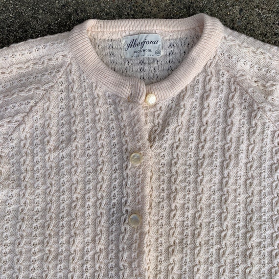 Vintage Aberjona Wool Knit Cardigan White Cream B… - image 3