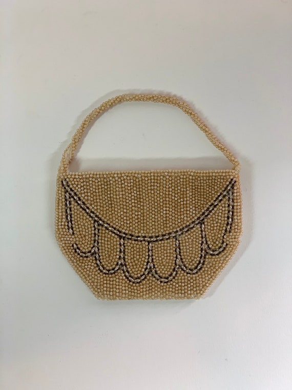 Vintage Beaded Purse Hand Clutch Bag White Cream - image 1