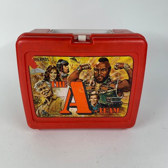 Retro The A-Team Red Plastic Thermos Lunchbox - image 1