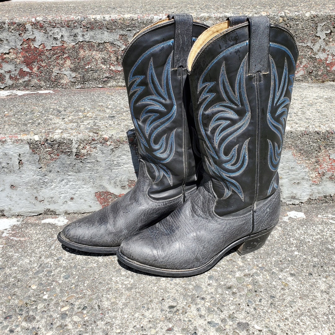 Vintage Wrangler Black Blue and Gray Leather Western Cowboy - Etsy